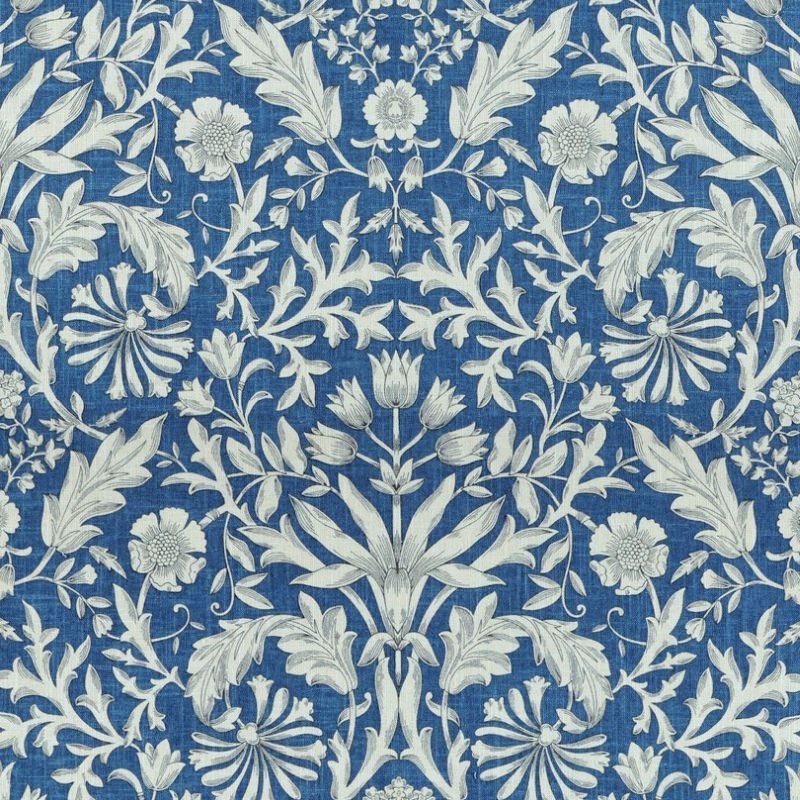 Pimpernel—Drapery Floral Fabric—Multi-Purpose Drapery—Cream-Blue—100% Cotton—Width 54" Inches Wide—Shipped Nationwide