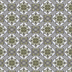 Custom Window Curtain Fabric—Medallion Pattern—Grey/Citrine Green—100% Polyester—Sold by The Yard—54" Inches Wide