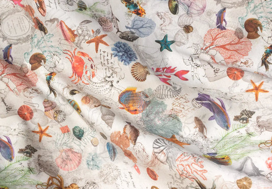nautilus nautical floral drapery fabric 