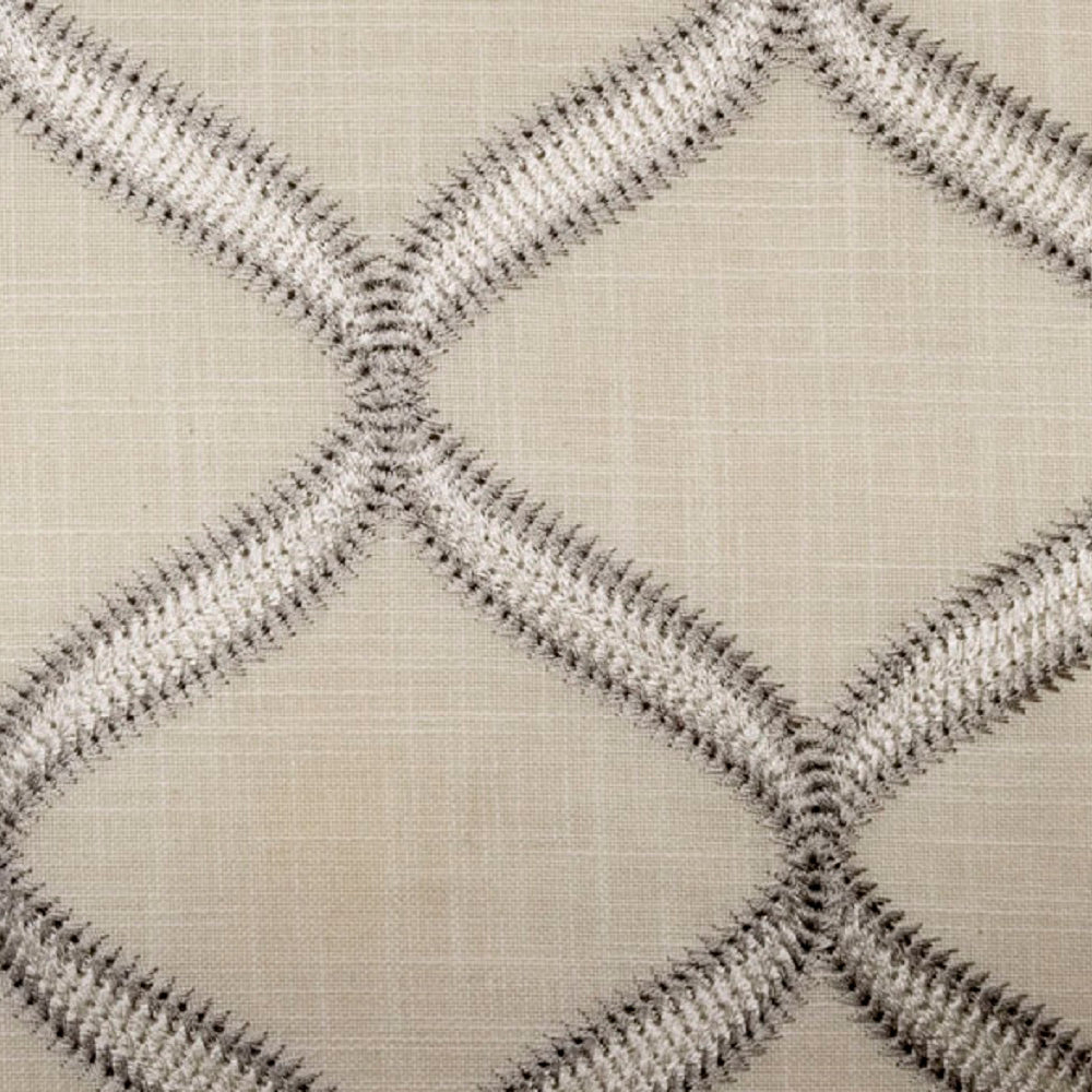 Samuel Embroidered—Light Grey Fabric—52% Polyester 48% Cotton—Emb:100%Viscose—Width 52” Wide