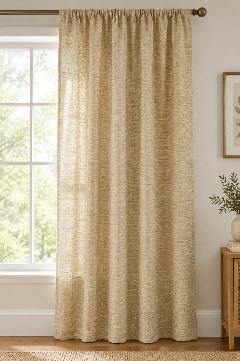 linen beige curtain panel rod pocket sold by beautifulwindowselgin.com
